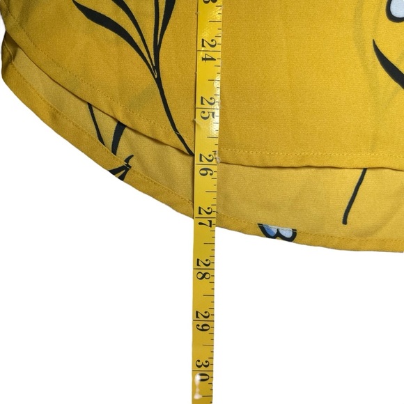 Ann Taylor LOFT Yellow Blue Lily Long Sleeve Roll Tab Blouse Large Flower Office - Picture 9 of 9